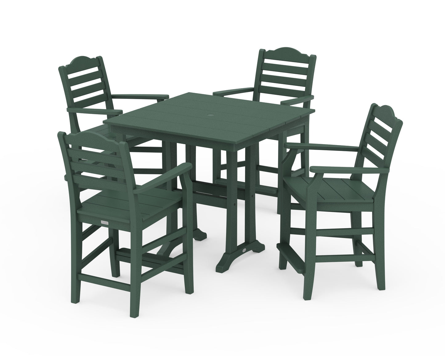 POLYWOOD Savannah 5-Piece Farmhouse Counter Set with Trestle Legs — Green