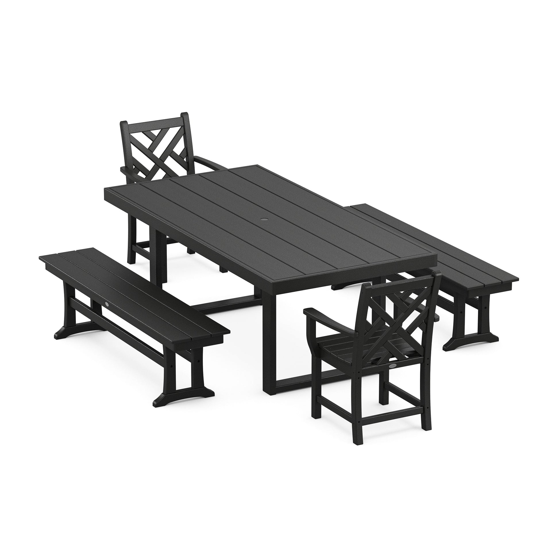 POLYWOOD Chippendale 5-Piece Dining Set with Benches — Black