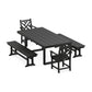 POLYWOOD Chippendale 5-Piece Dining Set with Benches — Black