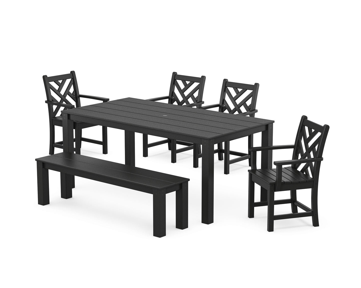 POLYWOOD Chippendale 6-Piece Parsons Dining Set with Bench — Black