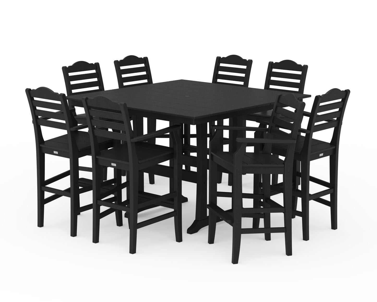 POLYWOOD Savannah 9-Piece Square Farmhouse Bar Set with Trestle Legs — Black