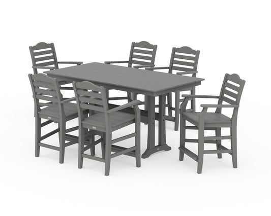 POLYWOOD Savannah Arm Chair 7-Piece Farmhouse Counter Set with Trestle Legs — Slate Grey
