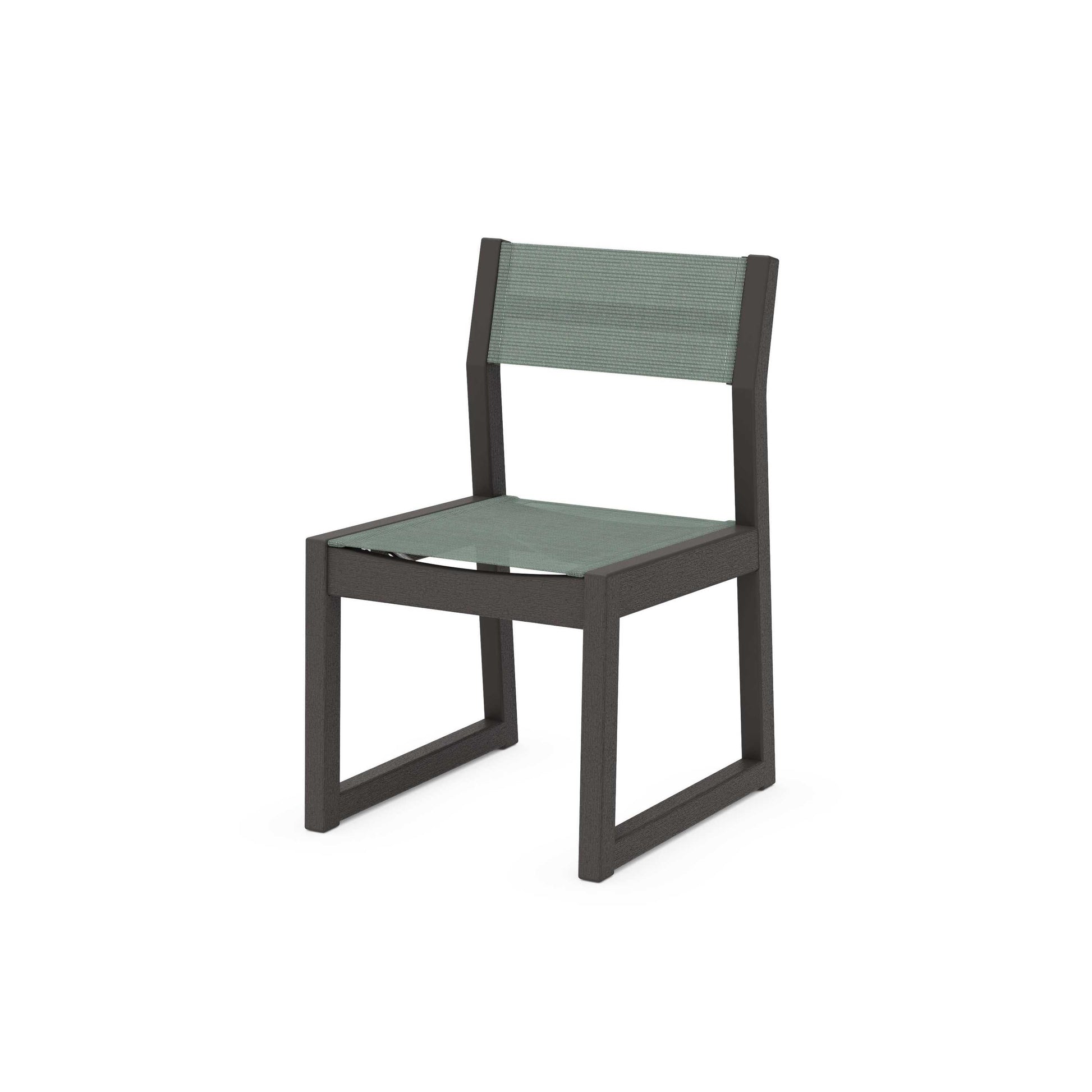 POLYWOOD EDGE Sling Dining Side Chair — Vintage Coffee / Dupioni Sea Mist Sling