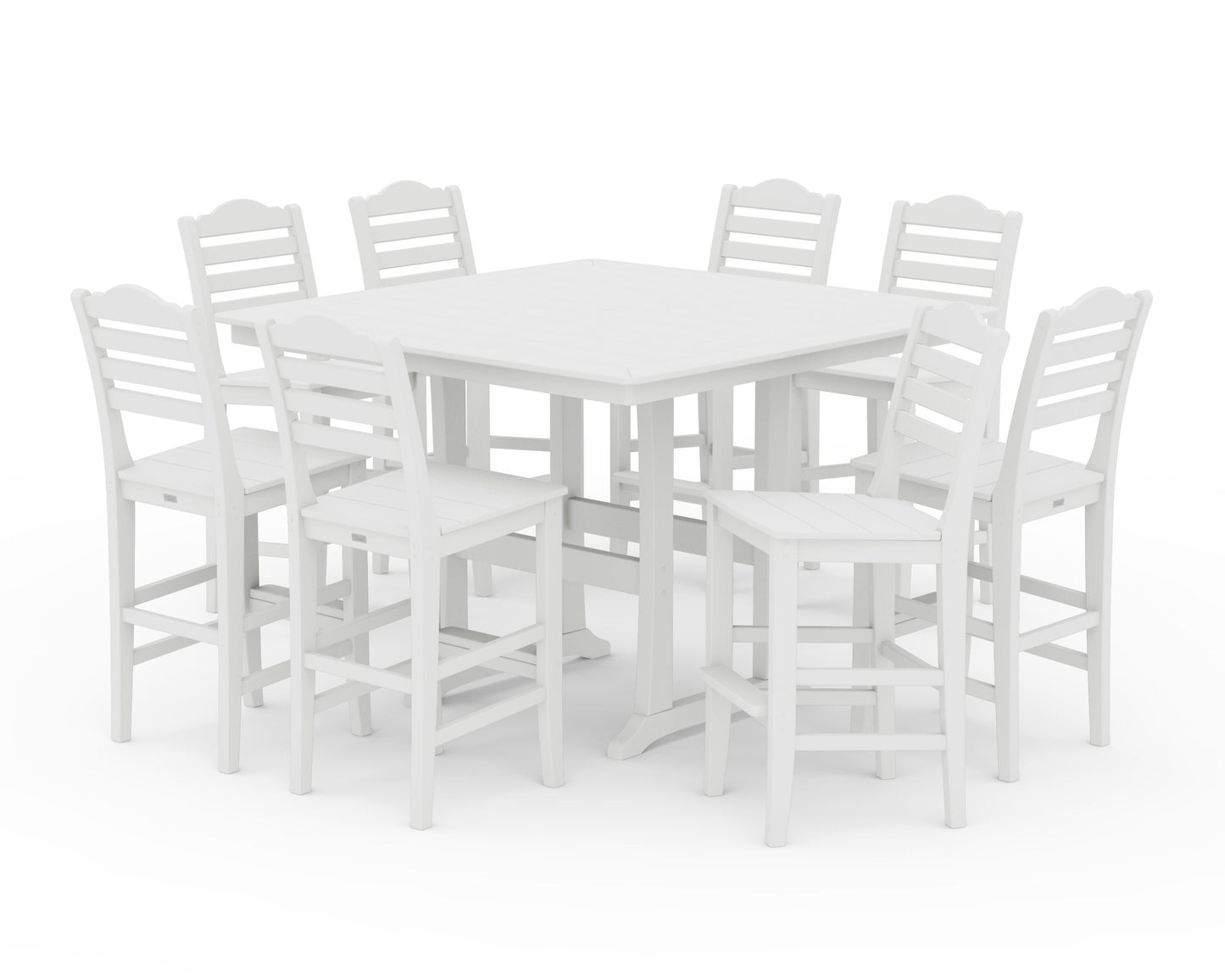 POLYWOOD Savannah Side Chair 9-Piece Square Bar Set with Trestle Legs — White