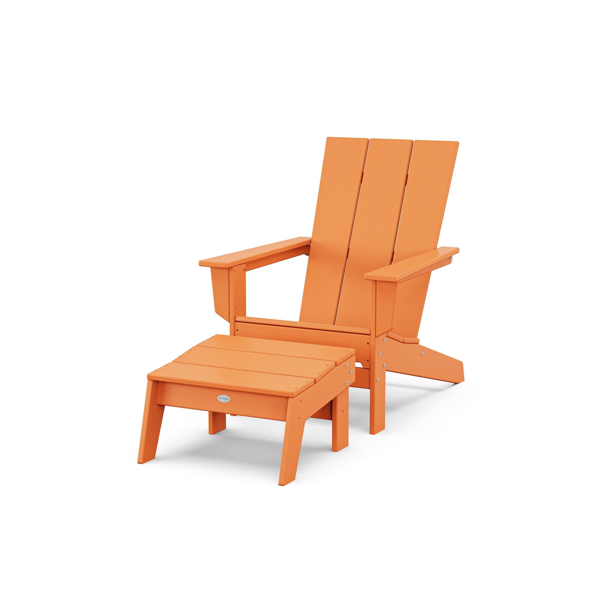 POLYWOOD Modern Studio Adirondack Chair with Ottoman — Tangerine