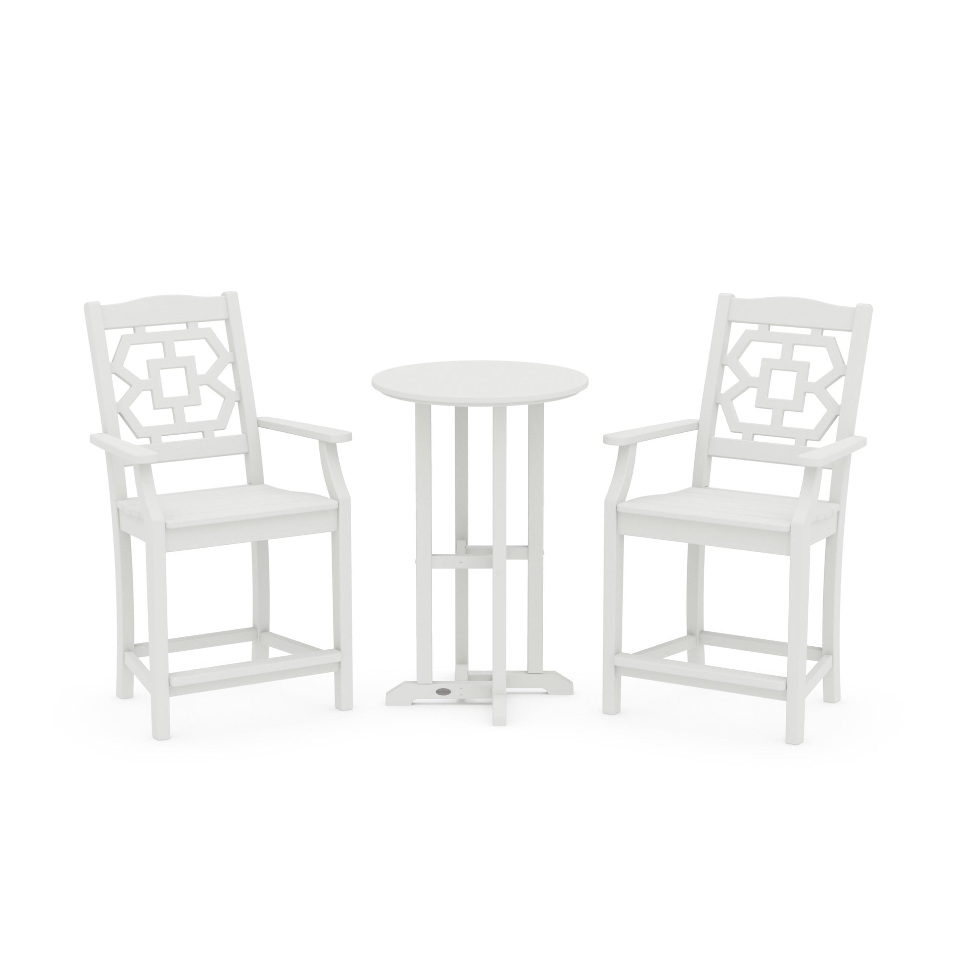 POLYWOOD Chinoiserie 3-Piece Farmhouse Bistro Counter Set — Vintage White