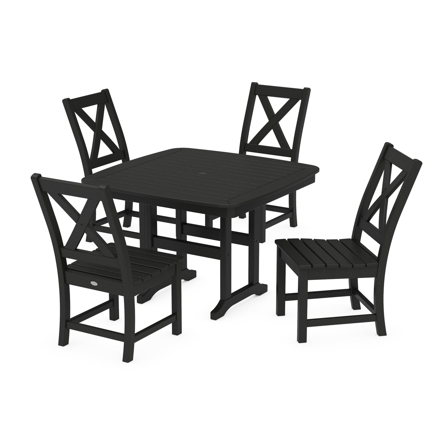 POLYWOOD Braxton Side Chair 5-Piece Dining Set with Trestle Legs — Black
