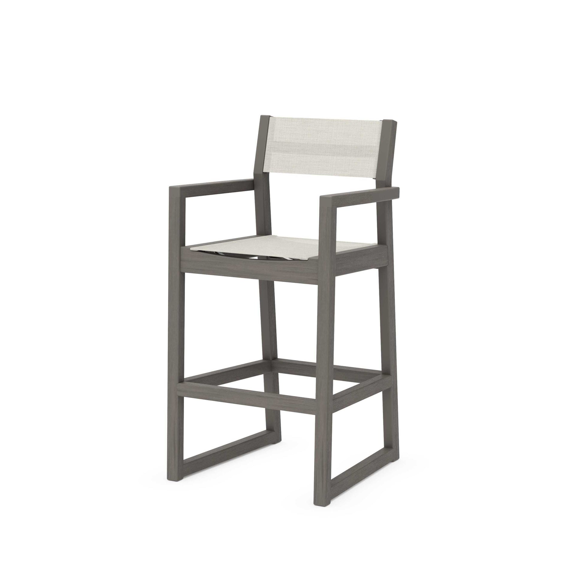 POLYWOOD EDGE Sling Bar Arm Chair — Driftwood / Parchment Sling