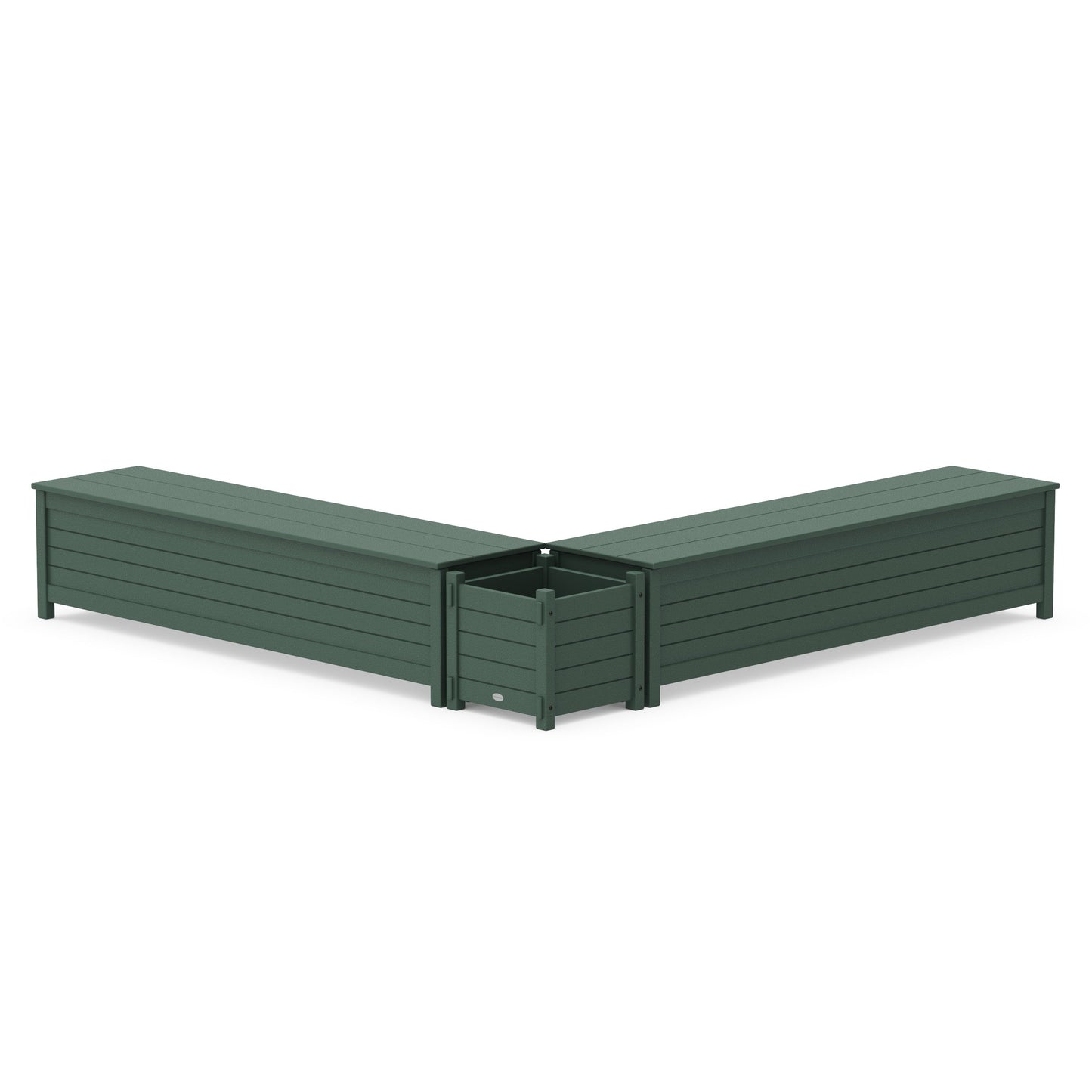 POLYWOOD 72" Nautical L- Shaped Planter Storage Bench Set — Green