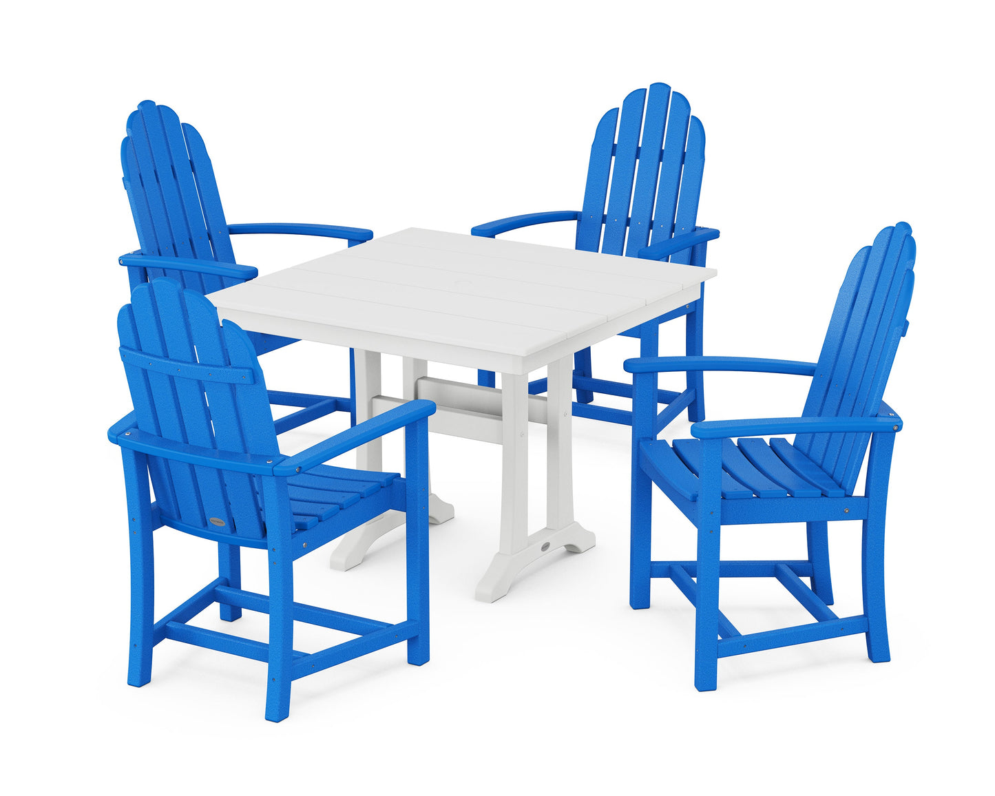 POLYWOOD Classic Adirondack 5-Piece Farmhouse Dining Set With Trestle Legs — Pacific Blue / White