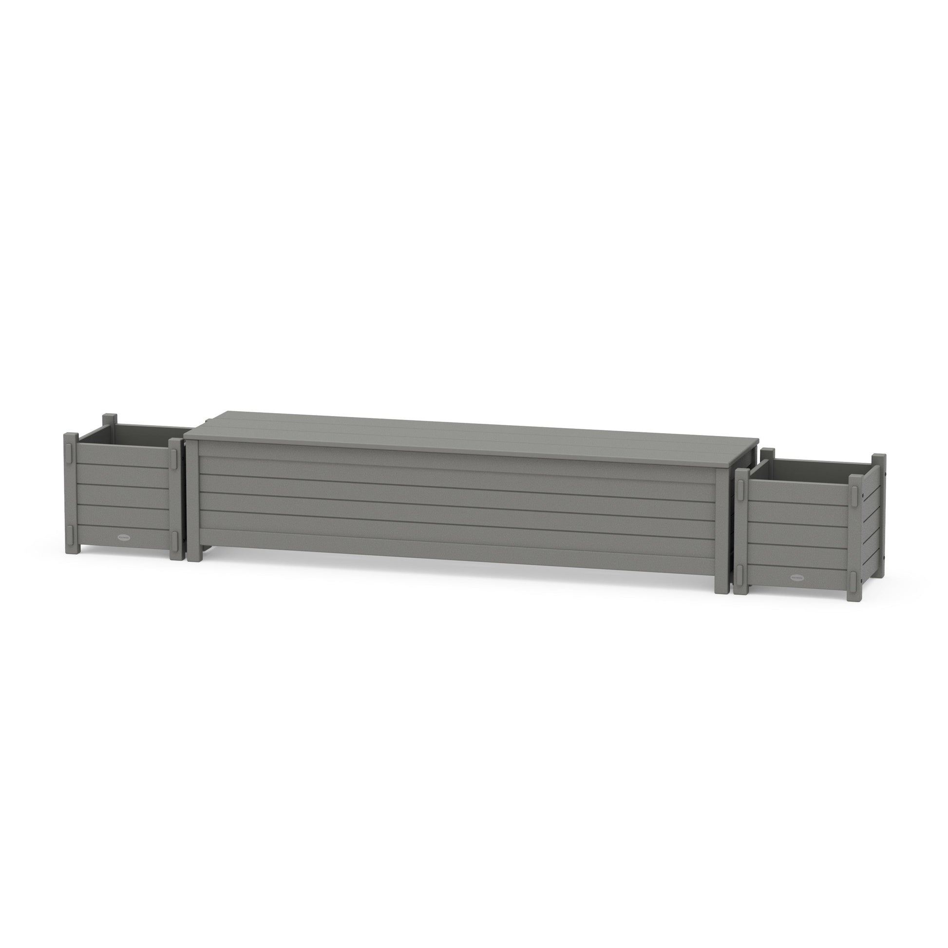 POLYWOOD 72" Nautical Straight Planter Storage Bench Set — Slate Grey