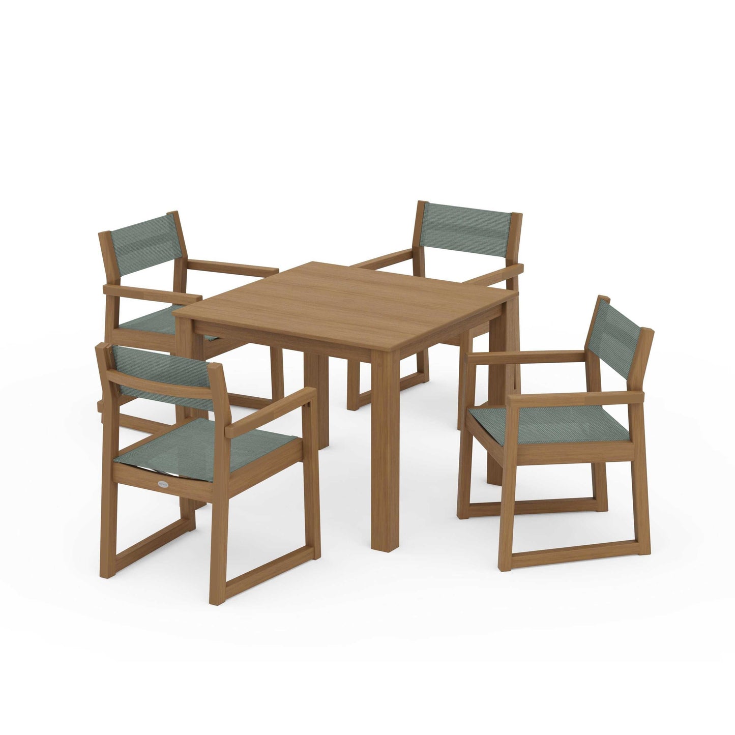 POLYWOOD EDGE Sling Arm Chair 5-Piece Parsons Dining Set — Natural / Dupioni Sea Mist Sling