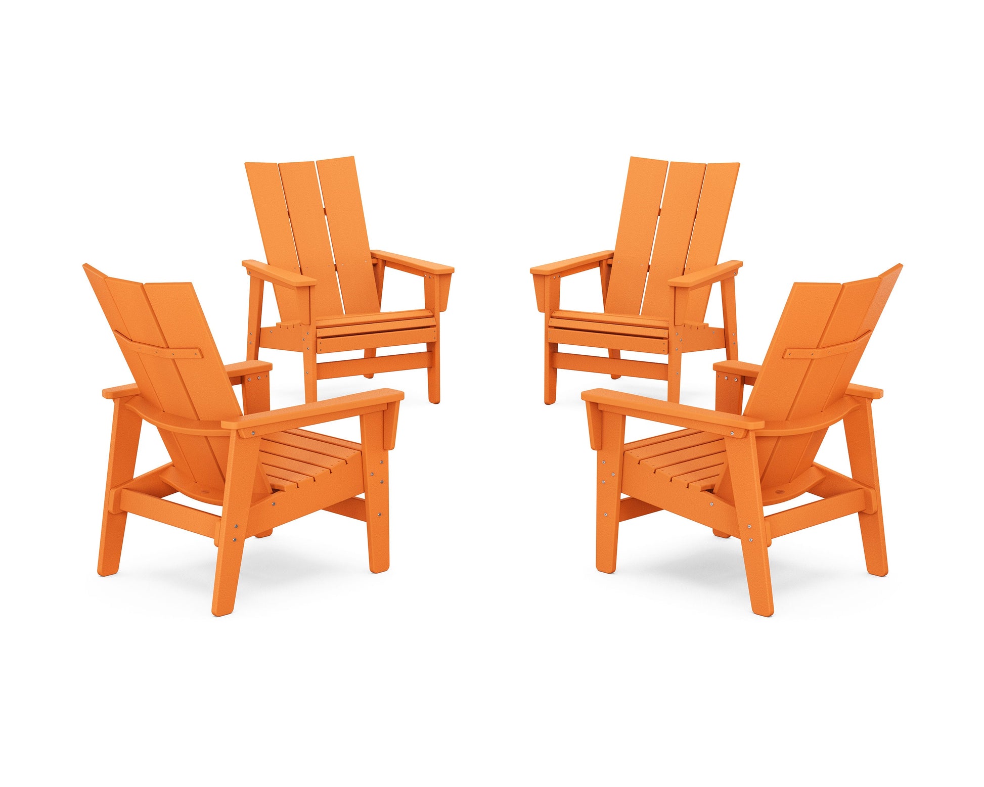 POLYWOOD 4-Piece Modern Grand Upright Adirondack Chair Conversation Set — Tangerine