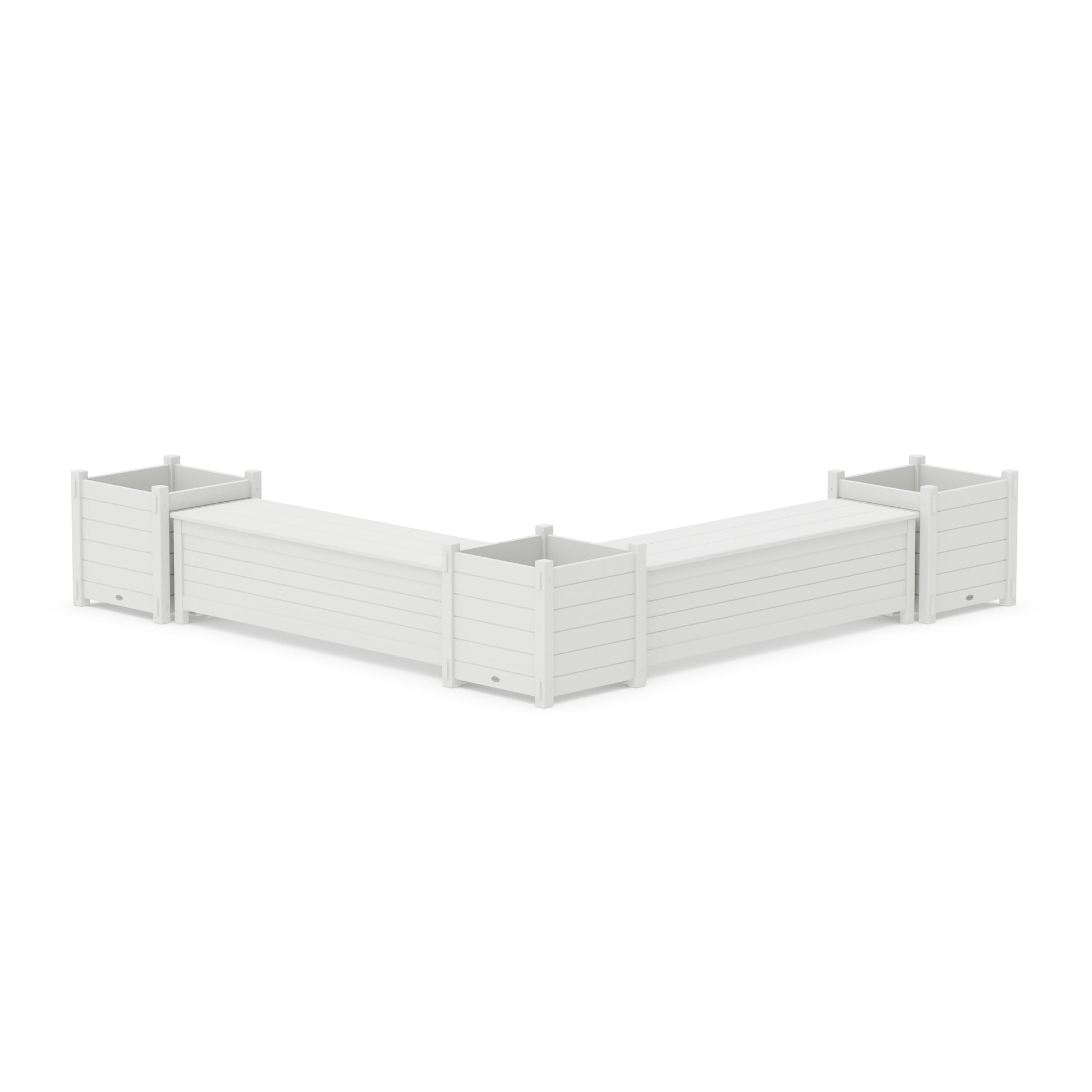 POLYWOOD 60" Nautical L- Shaped Planter Storage Bench Corner Set- Large — White
