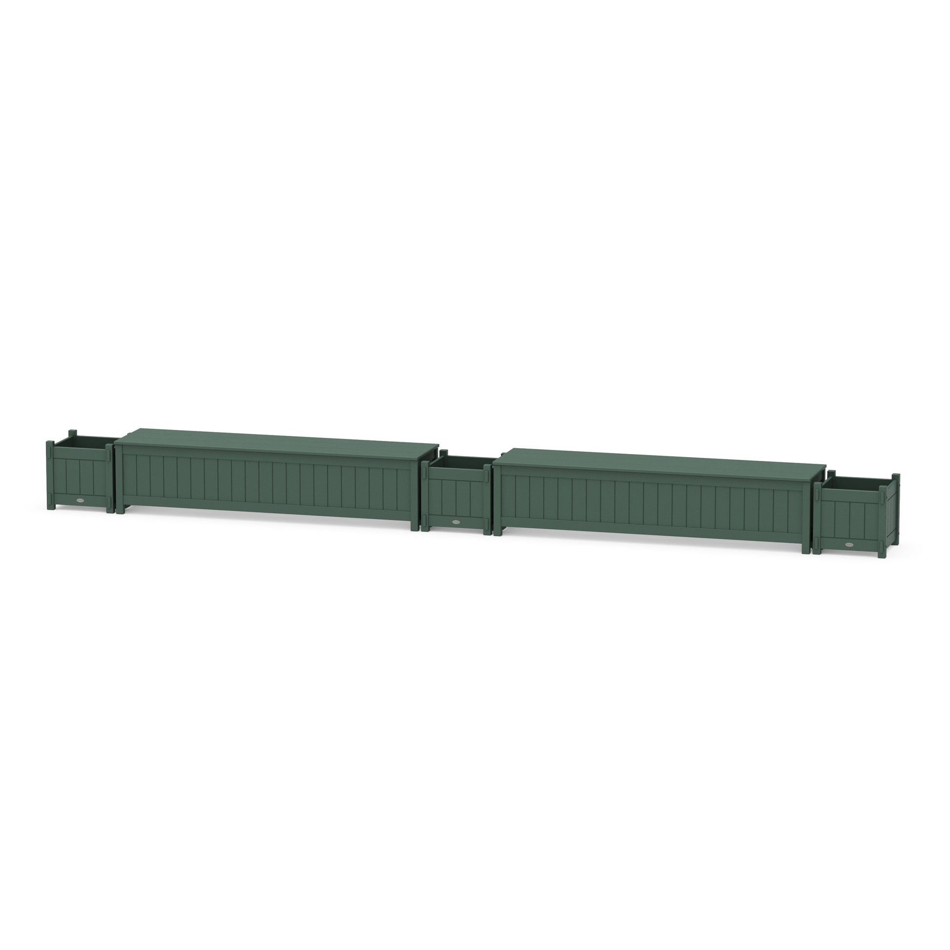 POLYWOOD 72" Vineyard Straight Double Planter Storage Bench Set — Green