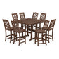 POLYWOOD Chinoiserie 9-Piece Square Side Chair Bar Set with Trestle Legs — Mahogany