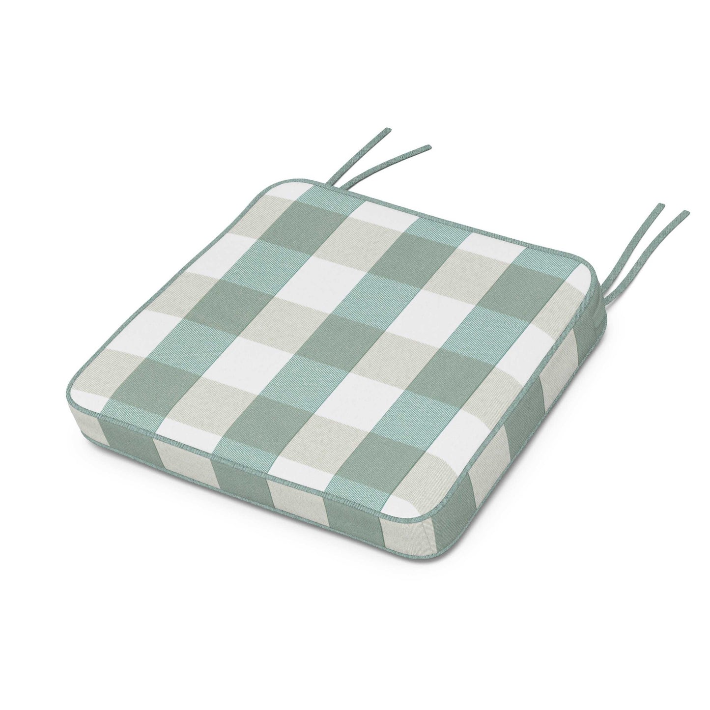 POLYWOOD Chinoiserie Arm Chair Seat Cushion — Buffalo Plaid Glacier Spa