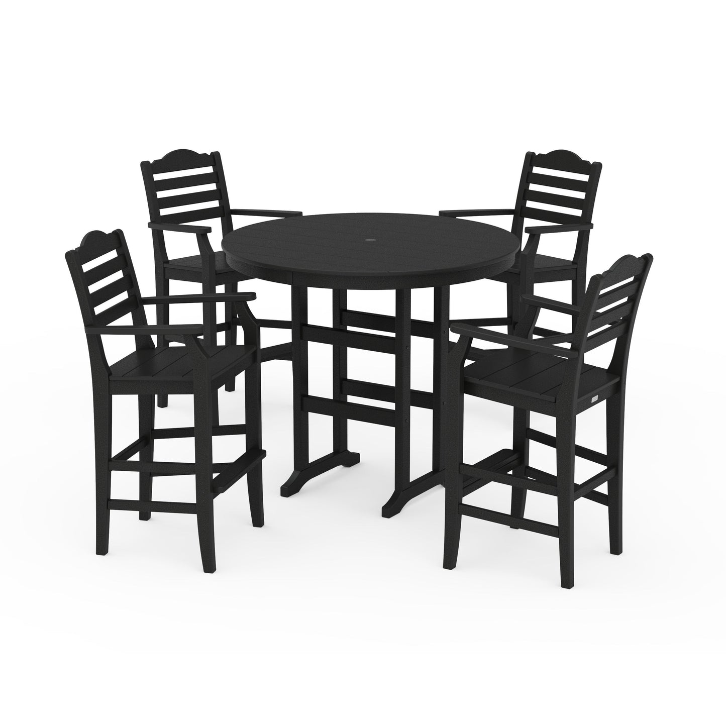 POLYWOOD Savannah 5-Piece Round Farmhouse Bar Set — Black