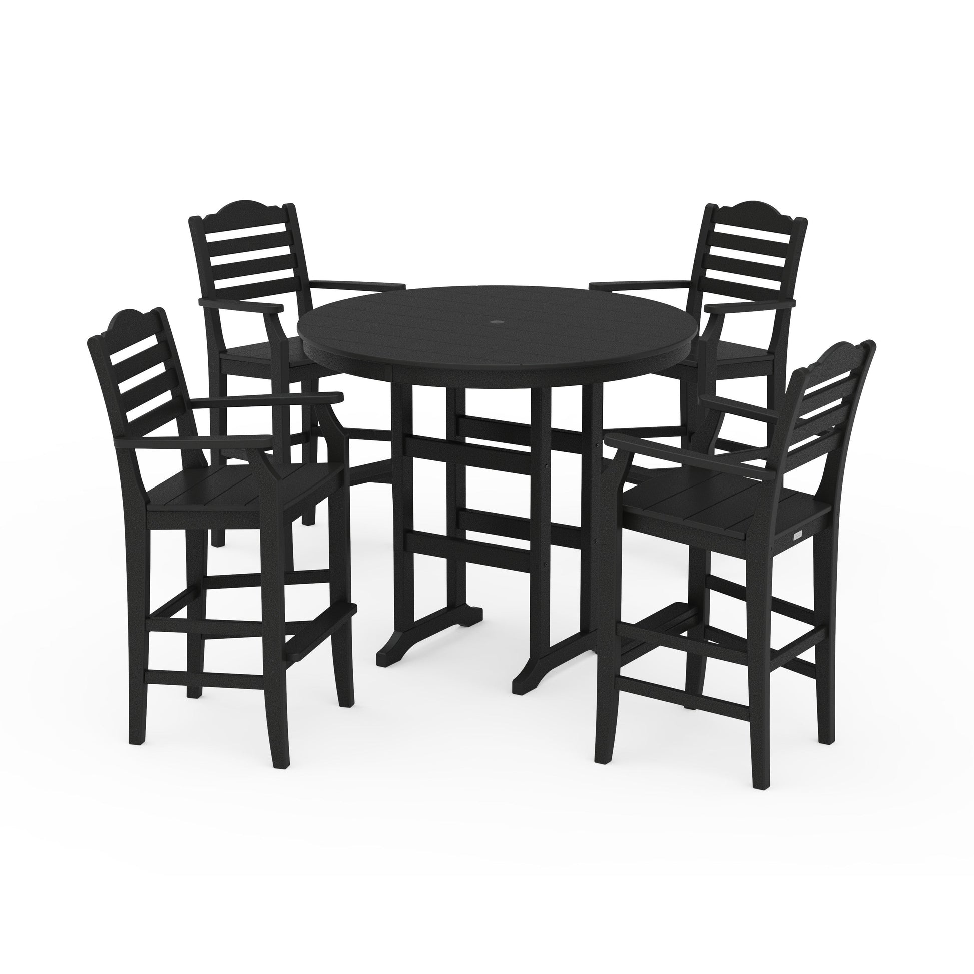 POLYWOOD Savannah 5-Piece Round Farmhouse Bar Set — Black