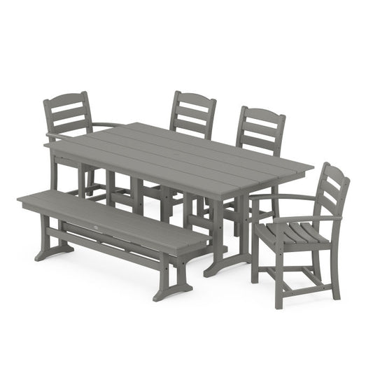 Polywood - La Casa Café 6-Piece Farmhouse Dining Set with Bench - FREE SHIPPING