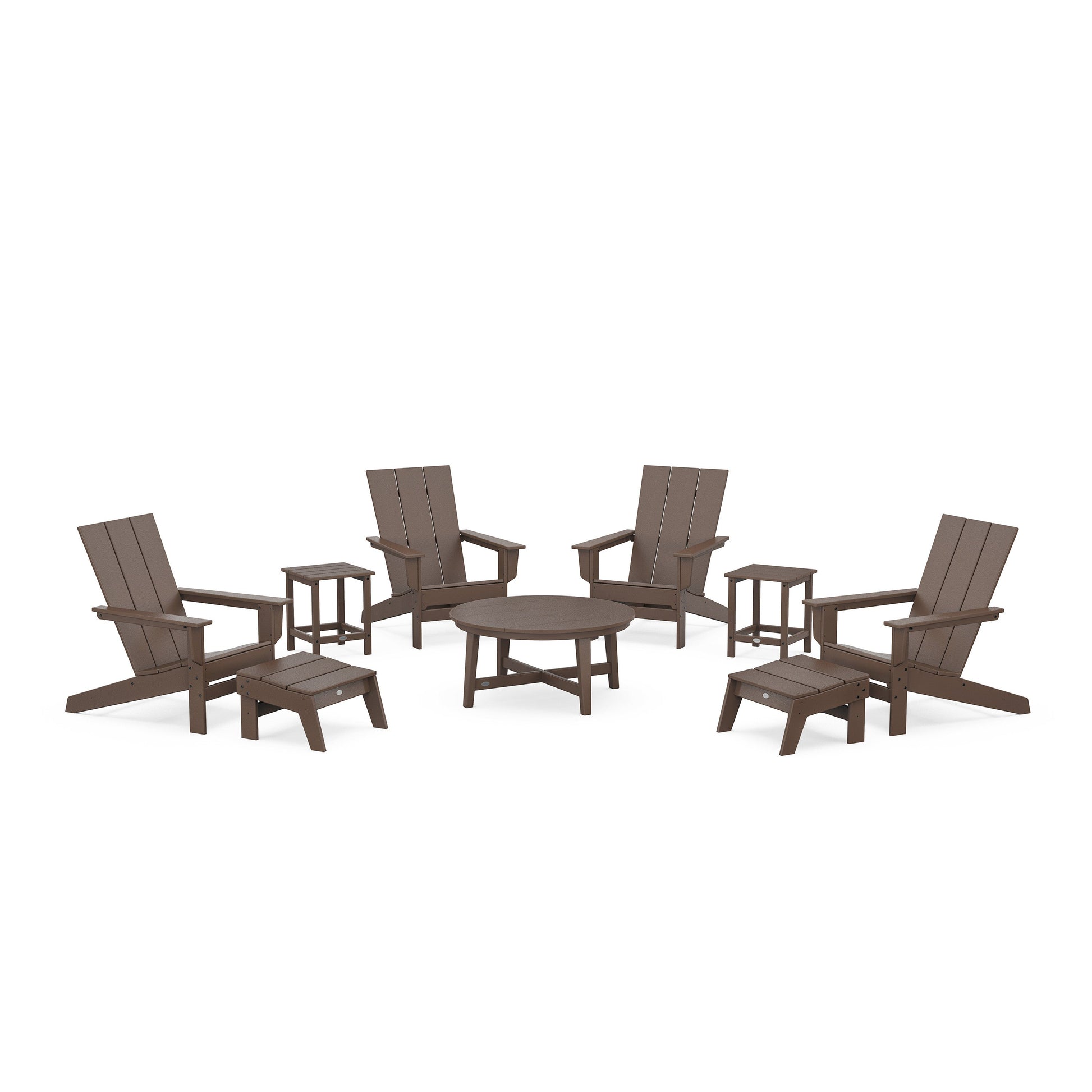 POLYWOOD Modern Studio Adirondack 9-Piece Conversation Set — Mahogany