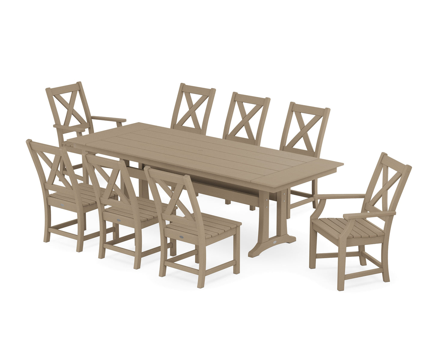 POLYWOOD Braxton 9-Piece Farmhouse Dining Set with Trestle Legs — Vintage Sahara