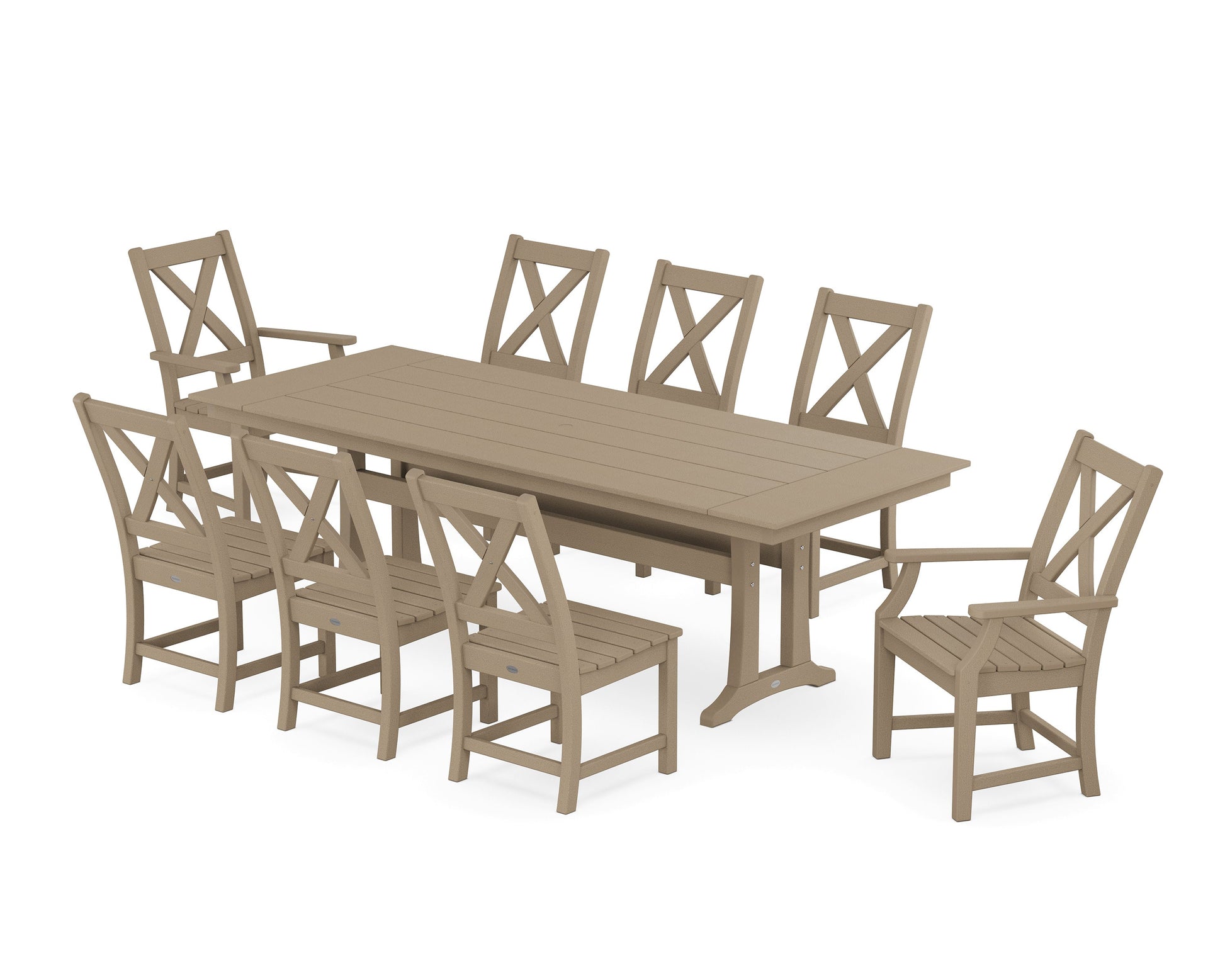 POLYWOOD Braxton 9-Piece Farmhouse Dining Set with Trestle Legs — Vintage Sahara