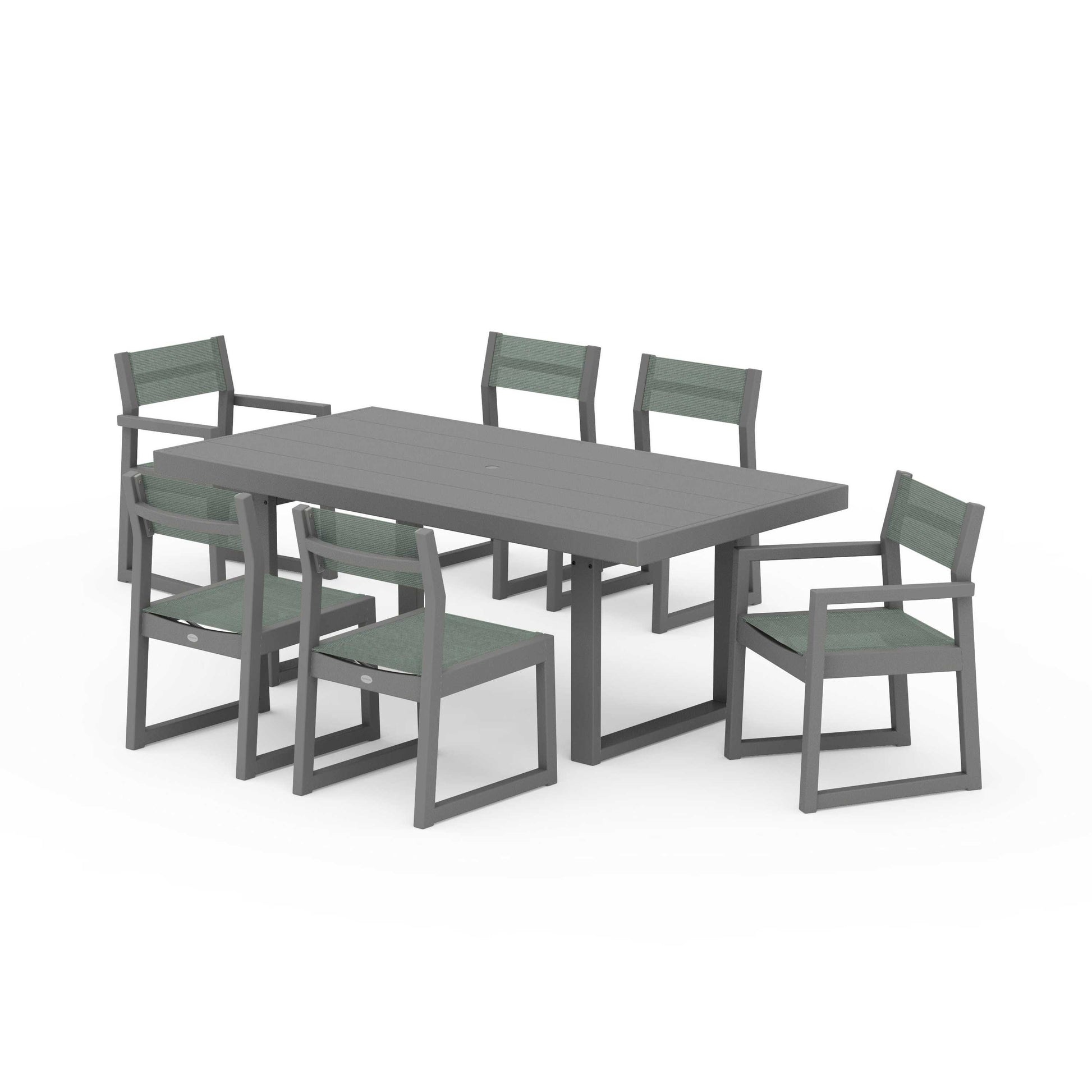 POLYWOOD EDGE Sling 7-Piece Dining Set — Slate Grey / Dupioni Sea Mist Sling