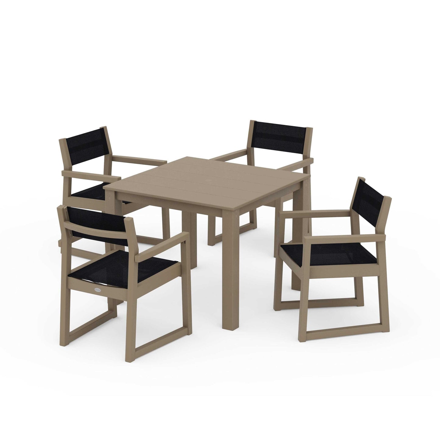 POLYWOOD EDGE Sling Arm Chair 5-Piece Parsons Dining Set — Vintage Sahara / Black Sling