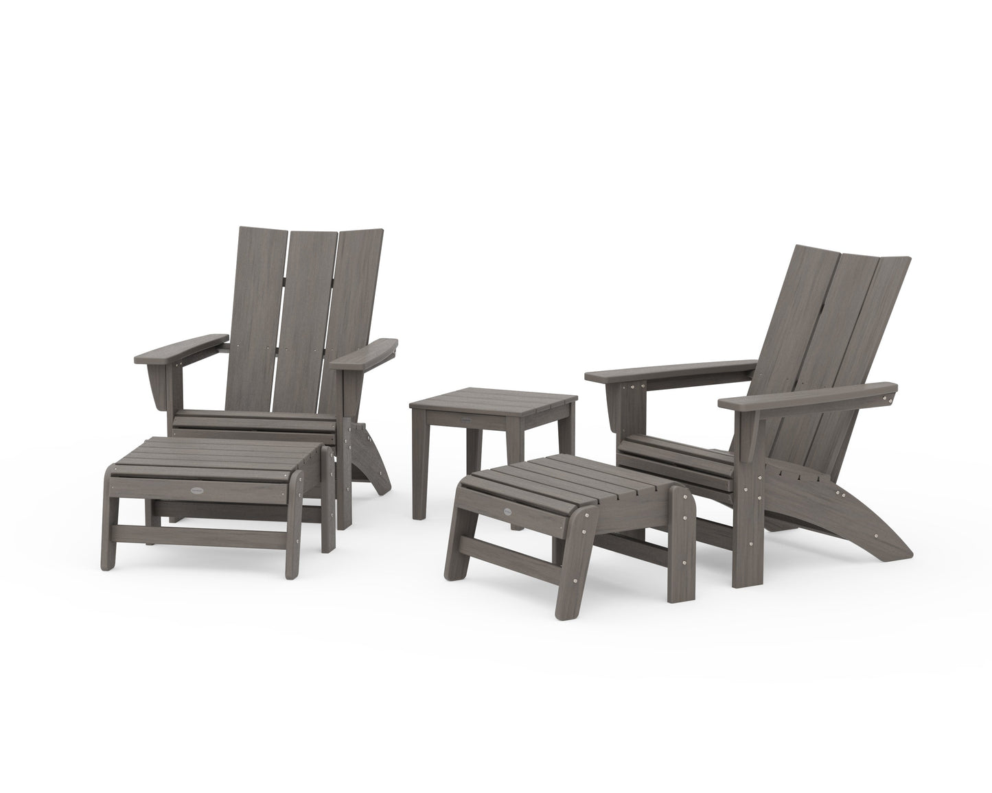 POLYWOOD 5-Piece Modern Grand Adirondack Set with Ottomans and Side Table — Driftwood