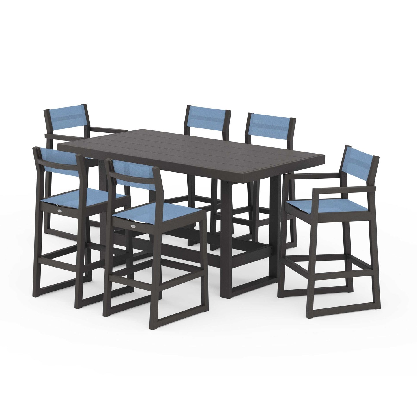 POLYWOOD EDGE Sling 7-Piece Bar Table Set — Vintage Coffee / Poolside Sling
