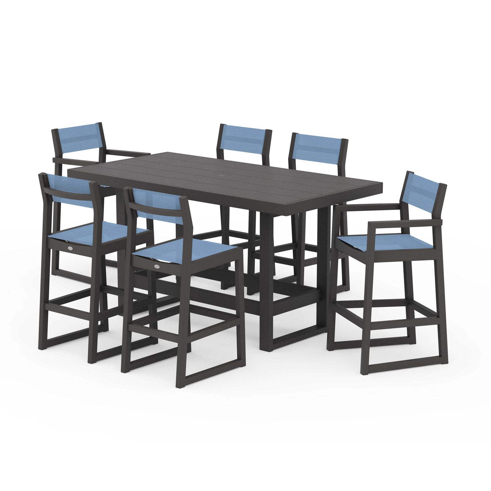 POLYWOOD EDGE Sling 7-Piece Bar Table Set — Vintage Coffee / Poolside Sling