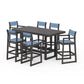 POLYWOOD EDGE Sling 7-Piece Bar Table Set — Vintage Coffee / Poolside Sling