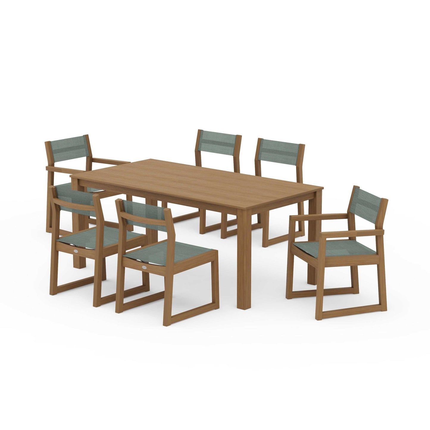 POLYWOOD EDGE Sling 7-Piece Parsons Dining Set — Natural / Dupioni Sea Mist Sling