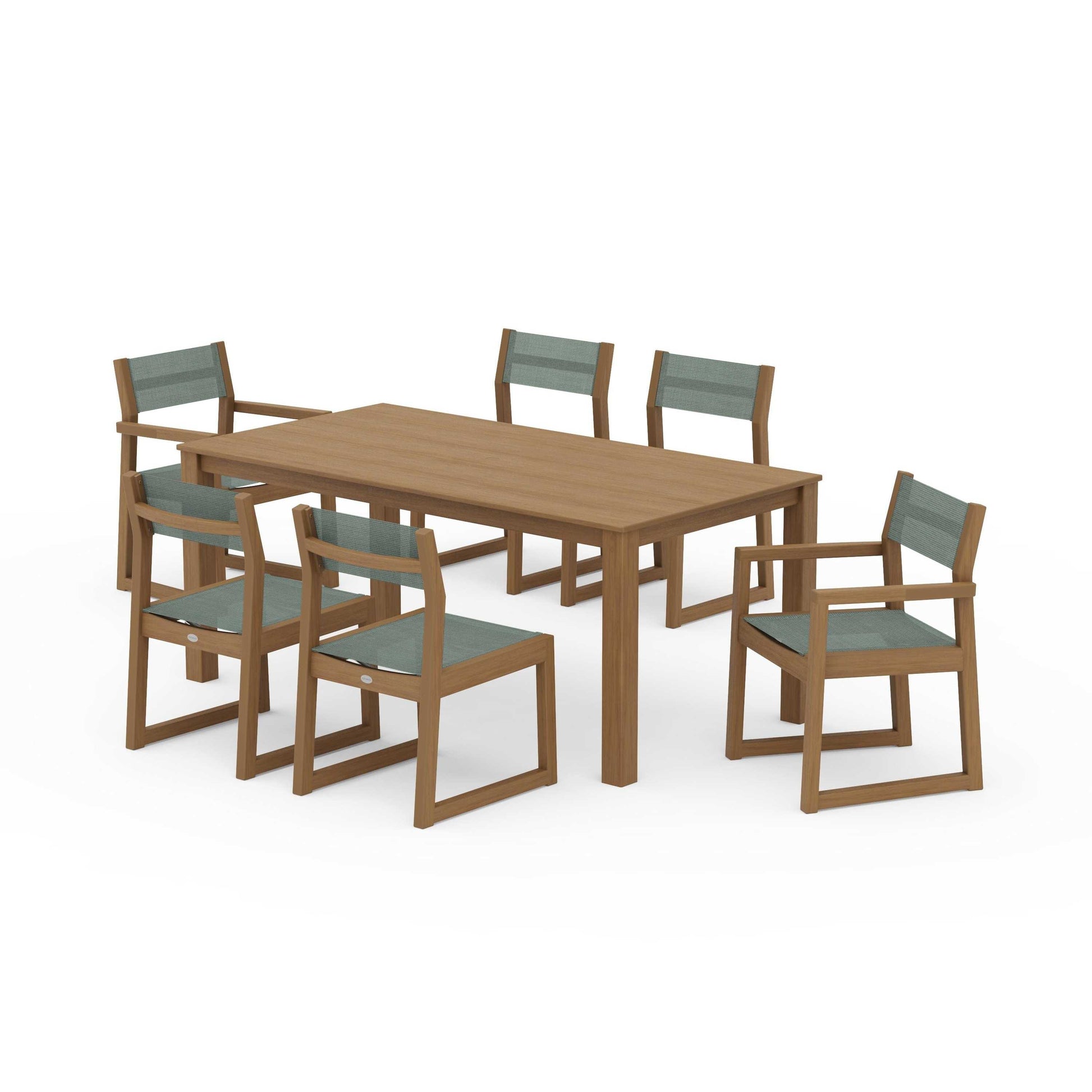 POLYWOOD EDGE Sling 7-Piece Parsons Dining Set — Natural / Dupioni Sea Mist Sling