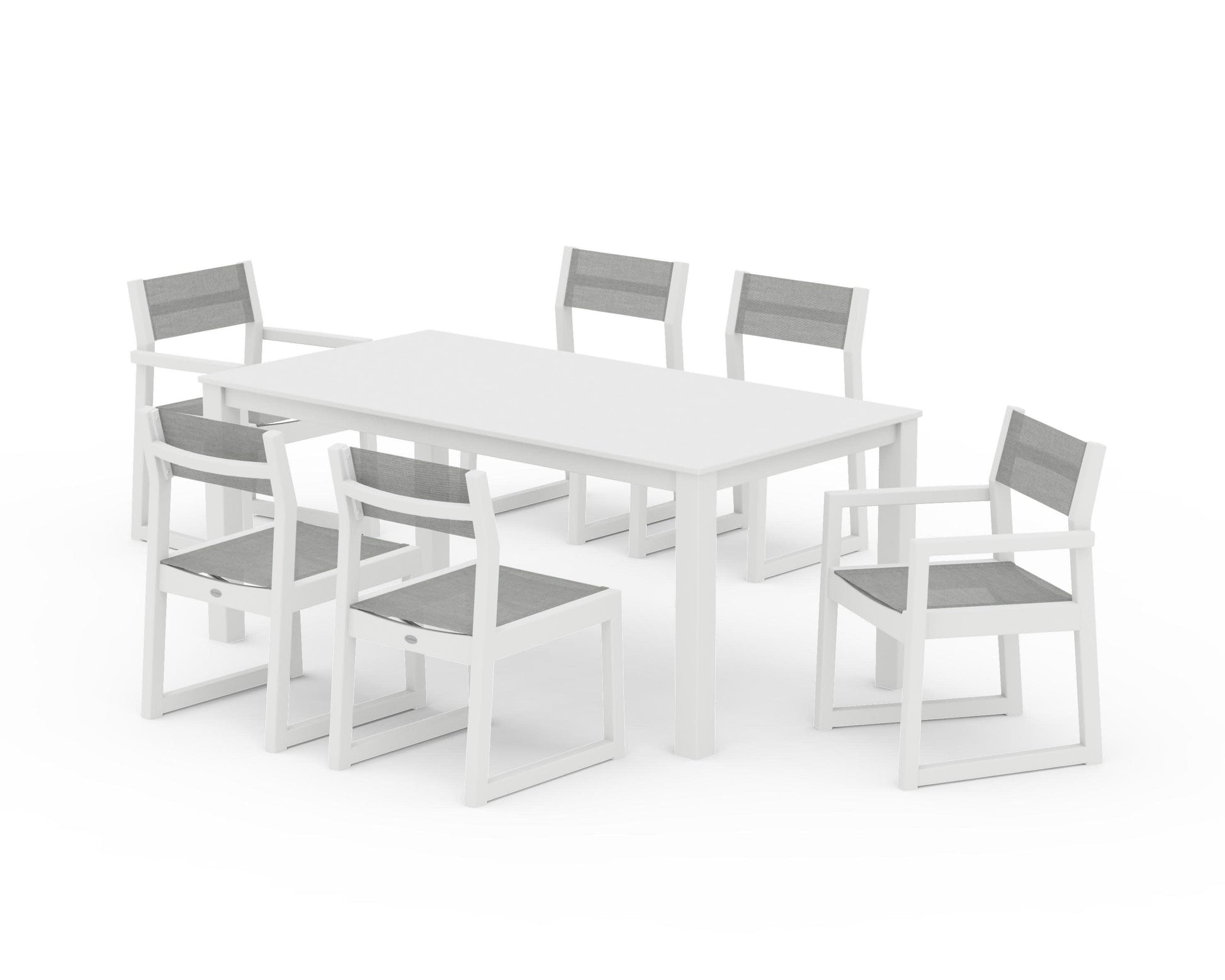 POLYWOOD EDGE Sling 7-Piece Parsons Dining Set — White / Metallic Sling