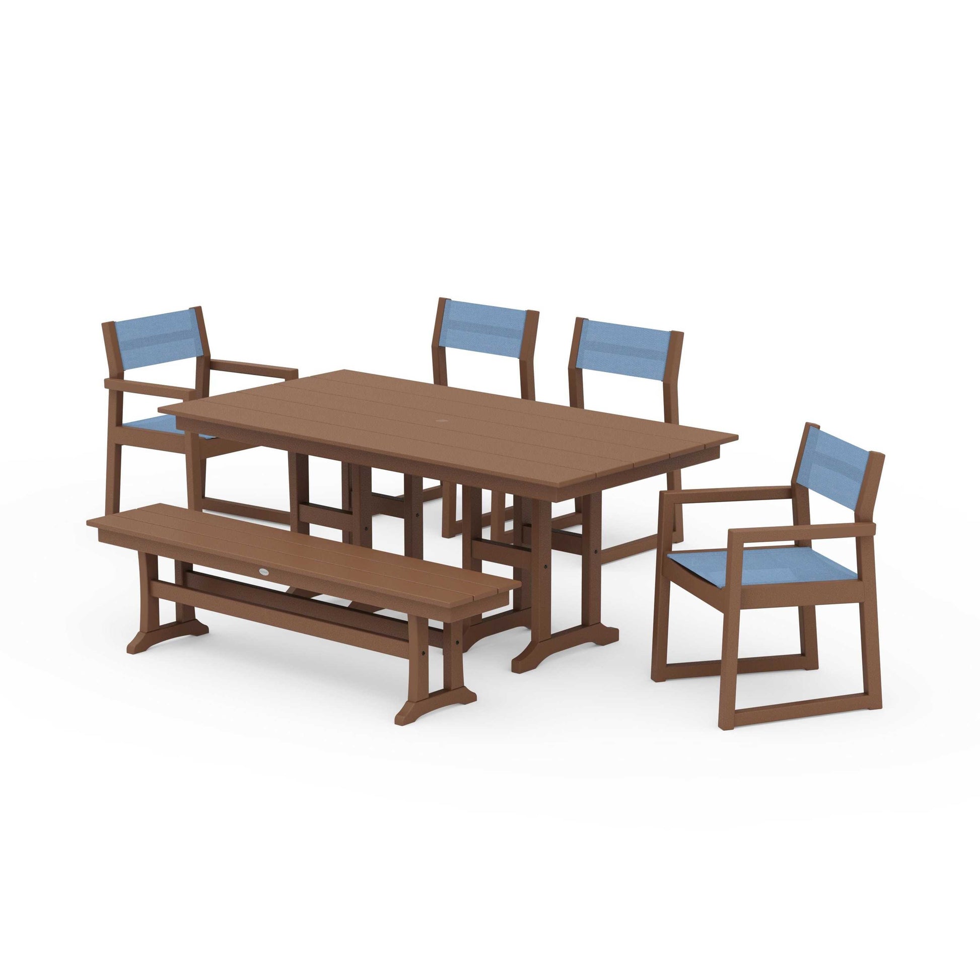 POLYWOOD EDGE Sling 6-Piece Farmhouse Dining Set — Teak / Poolside Sling