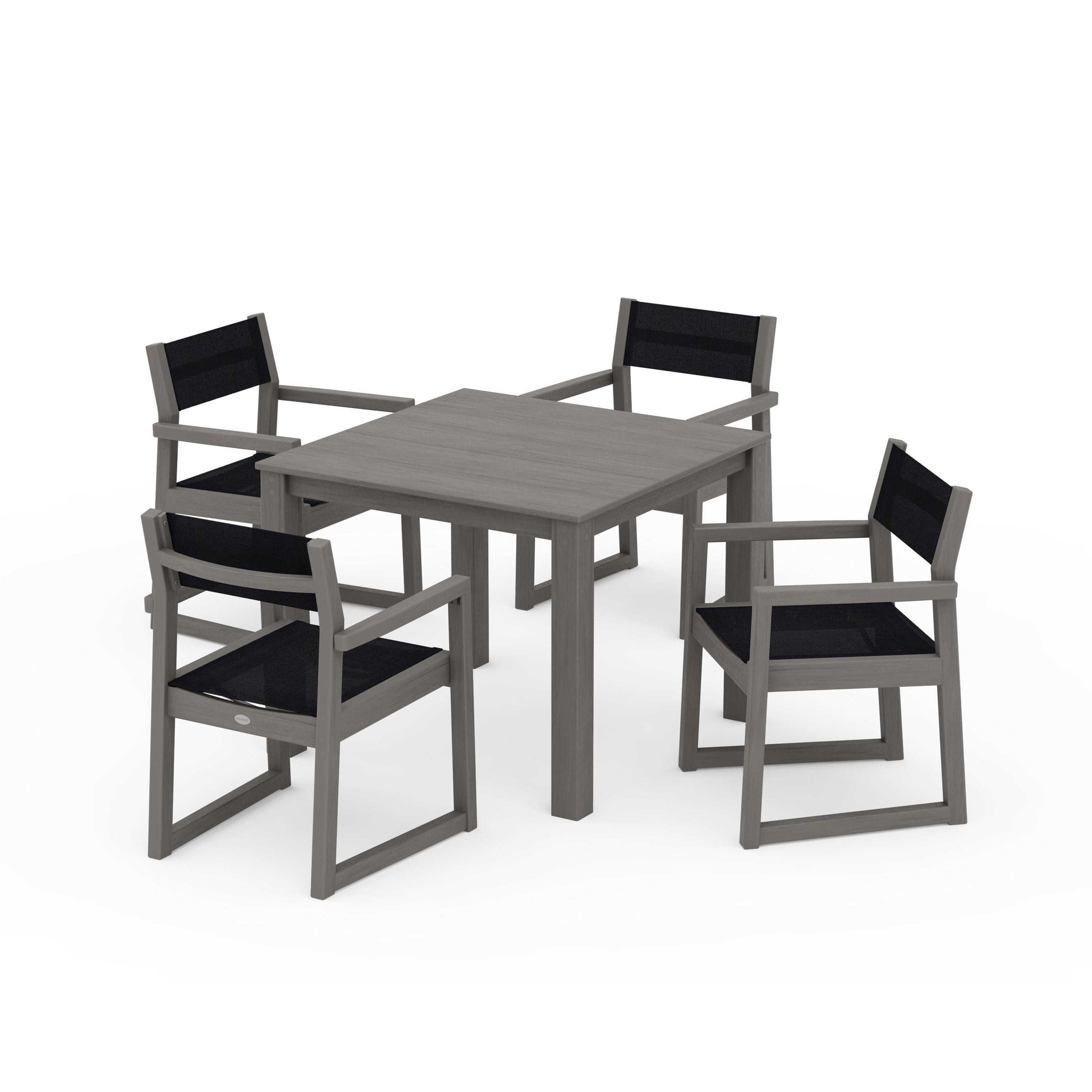 POLYWOOD EDGE Sling Arm Chair 5-Piece Parsons Dining Set — Driftwood / Black Sling