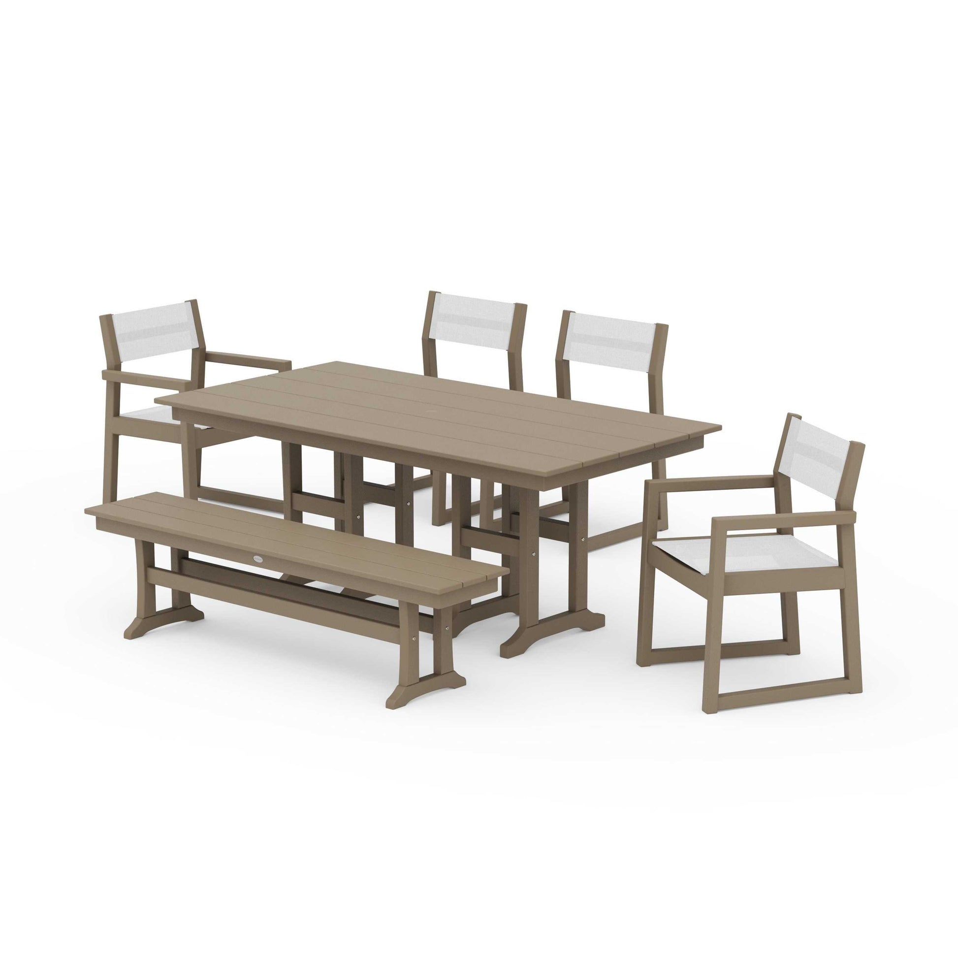 POLYWOOD EDGE Sling 6-Piece Farmhouse Dining Set — Vintage Sahara / White Sling