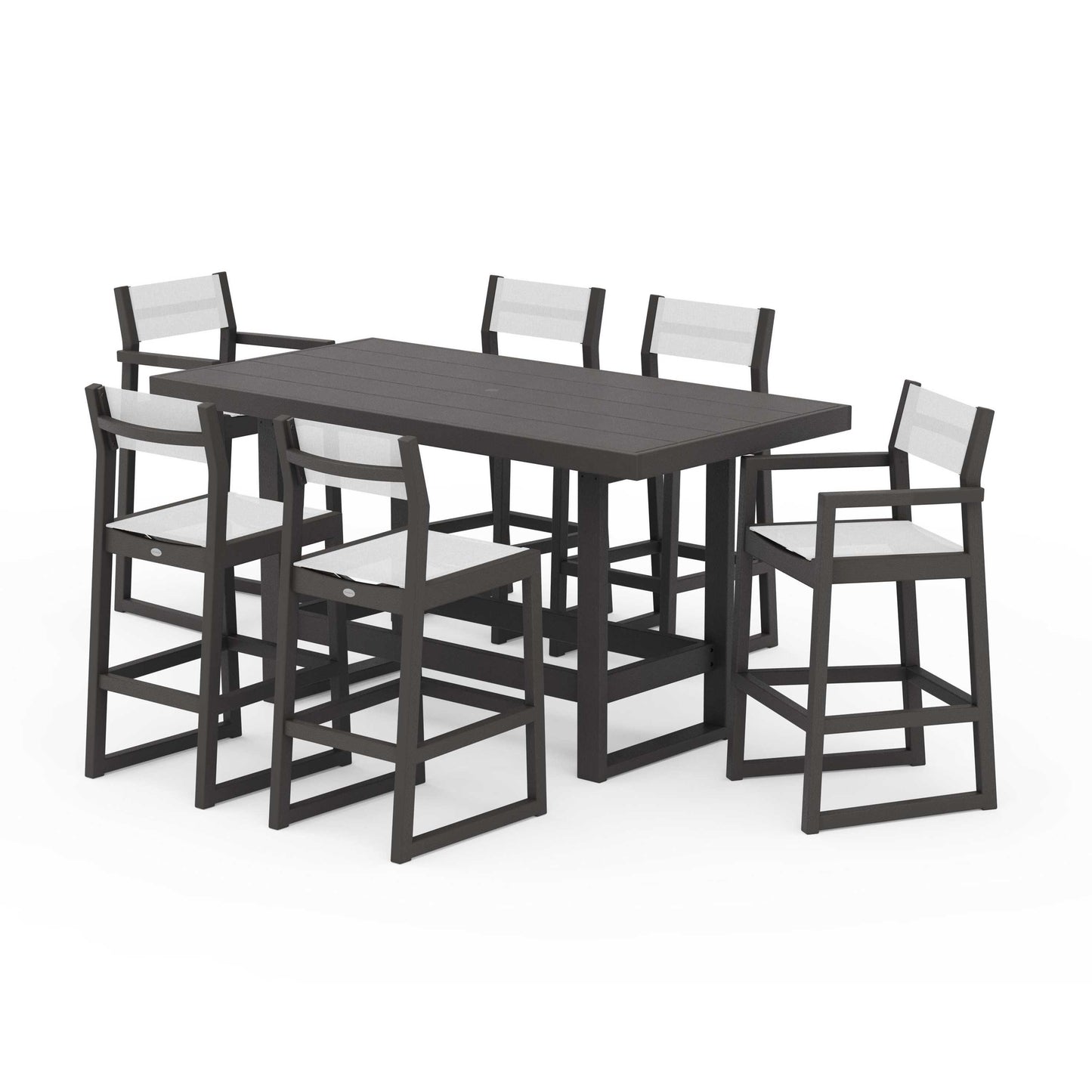 POLYWOOD EDGE Sling 7-Piece Bar Table Set — Vintage Coffee / White Sling