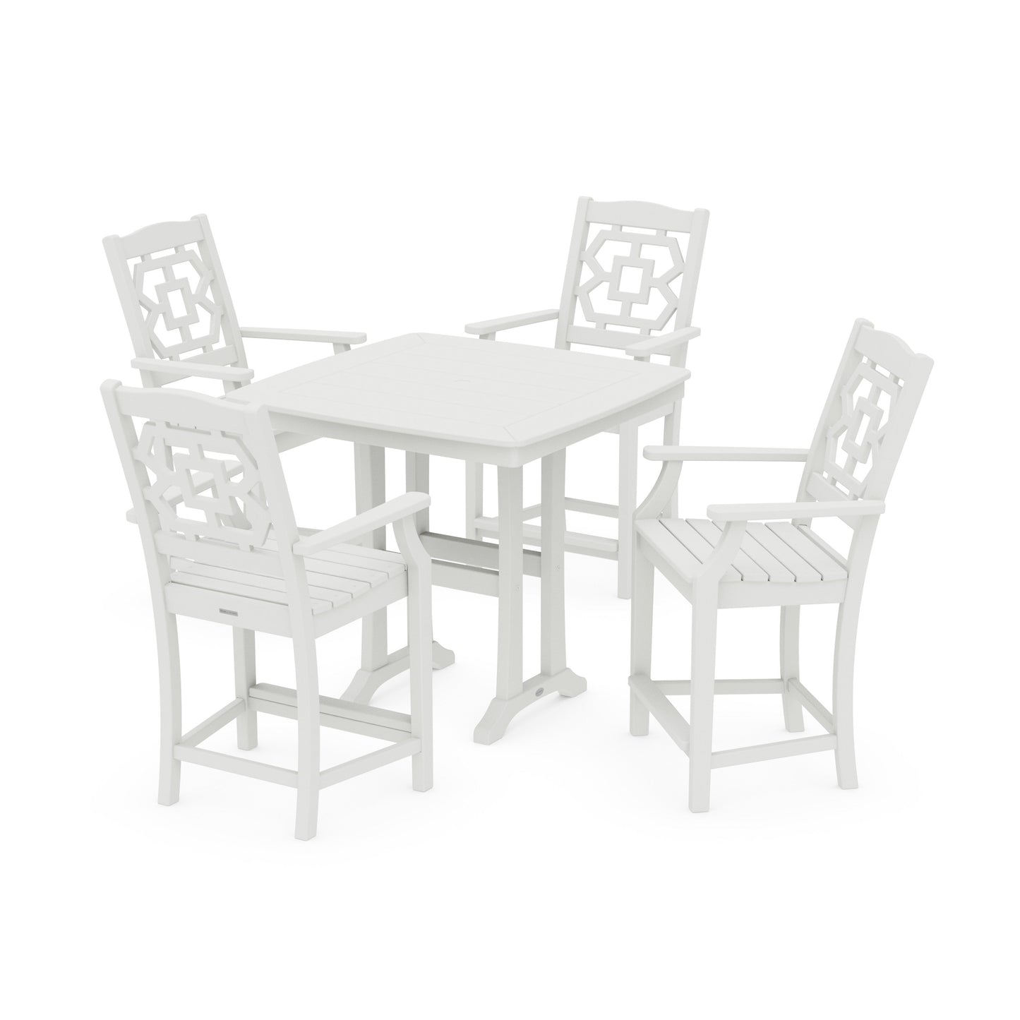 POLYWOOD Chinoiserie 5-Piece Counter Set with Trestle Legs — Vintage White