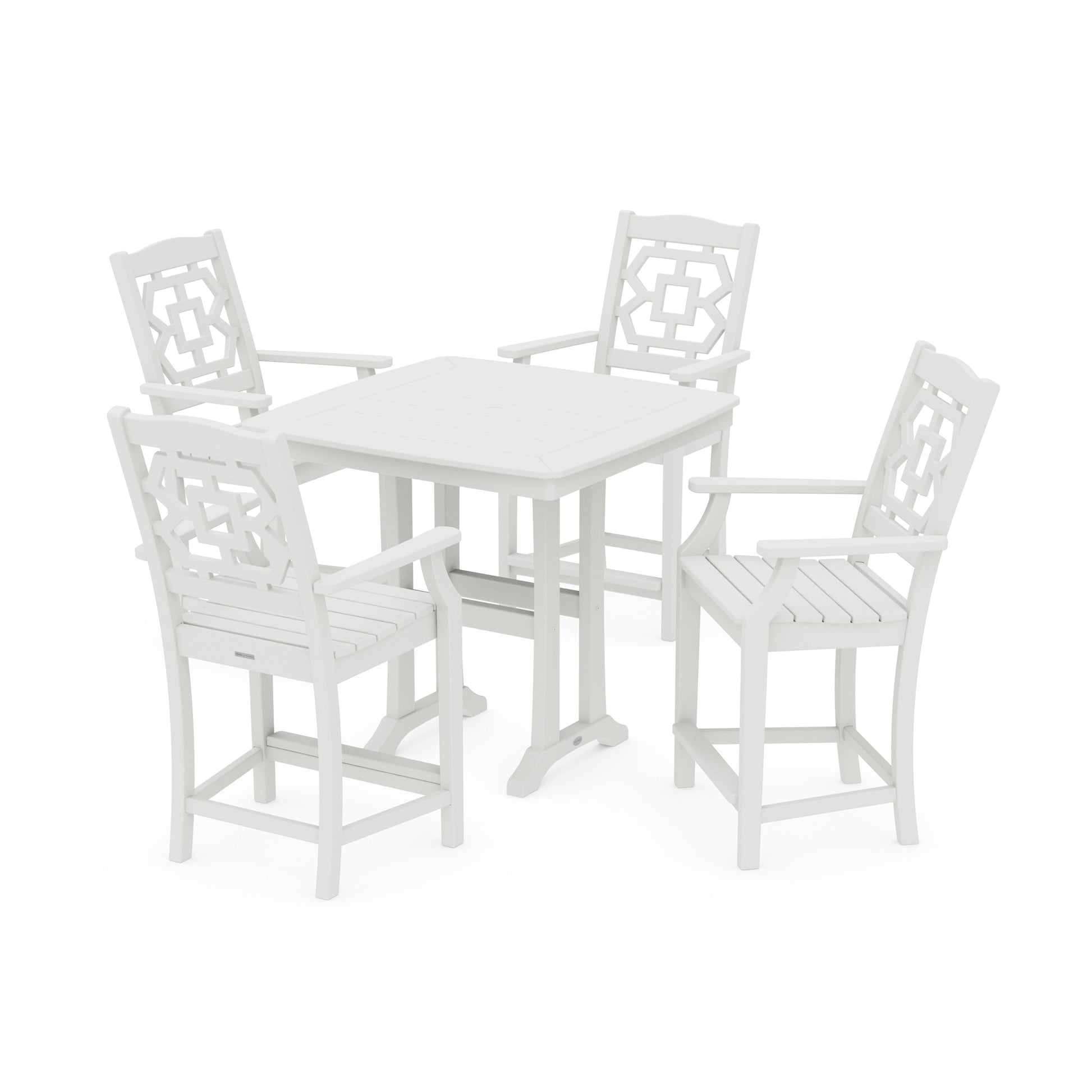 POLYWOOD Chinoiserie 5-Piece Counter Set with Trestle Legs — Vintage White