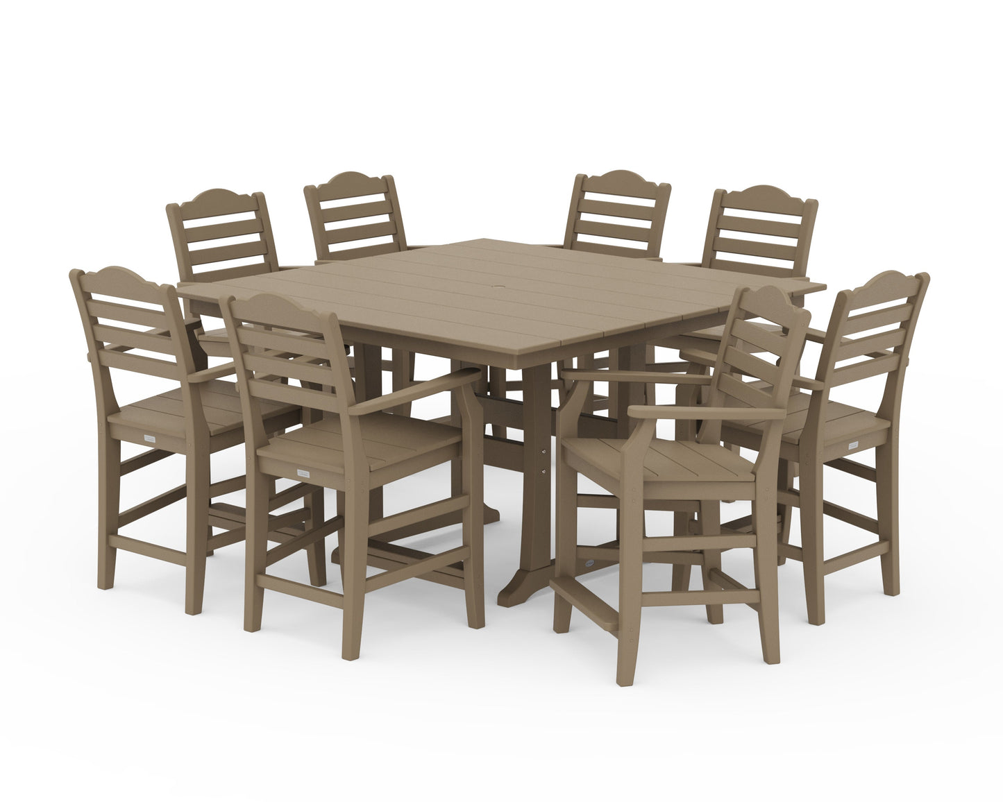 POLYWOOD Savannah 9-Piece Square Farmhouse Counter Set with Trestle Legs — Vintage Sahara
