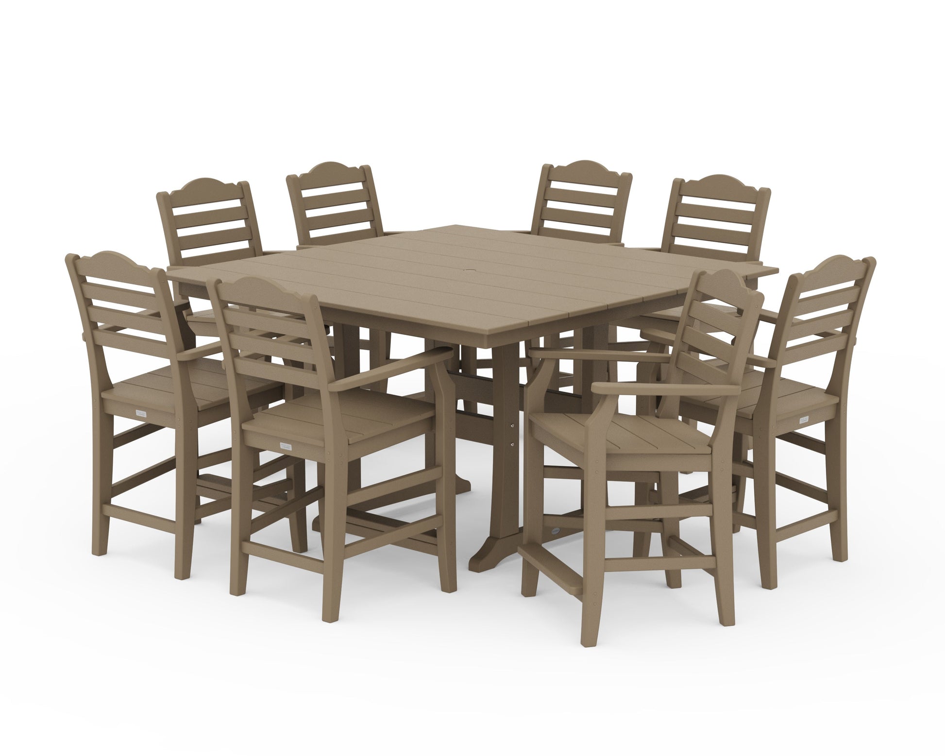 POLYWOOD Savannah 9-Piece Square Farmhouse Counter Set with Trestle Legs — Vintage Sahara