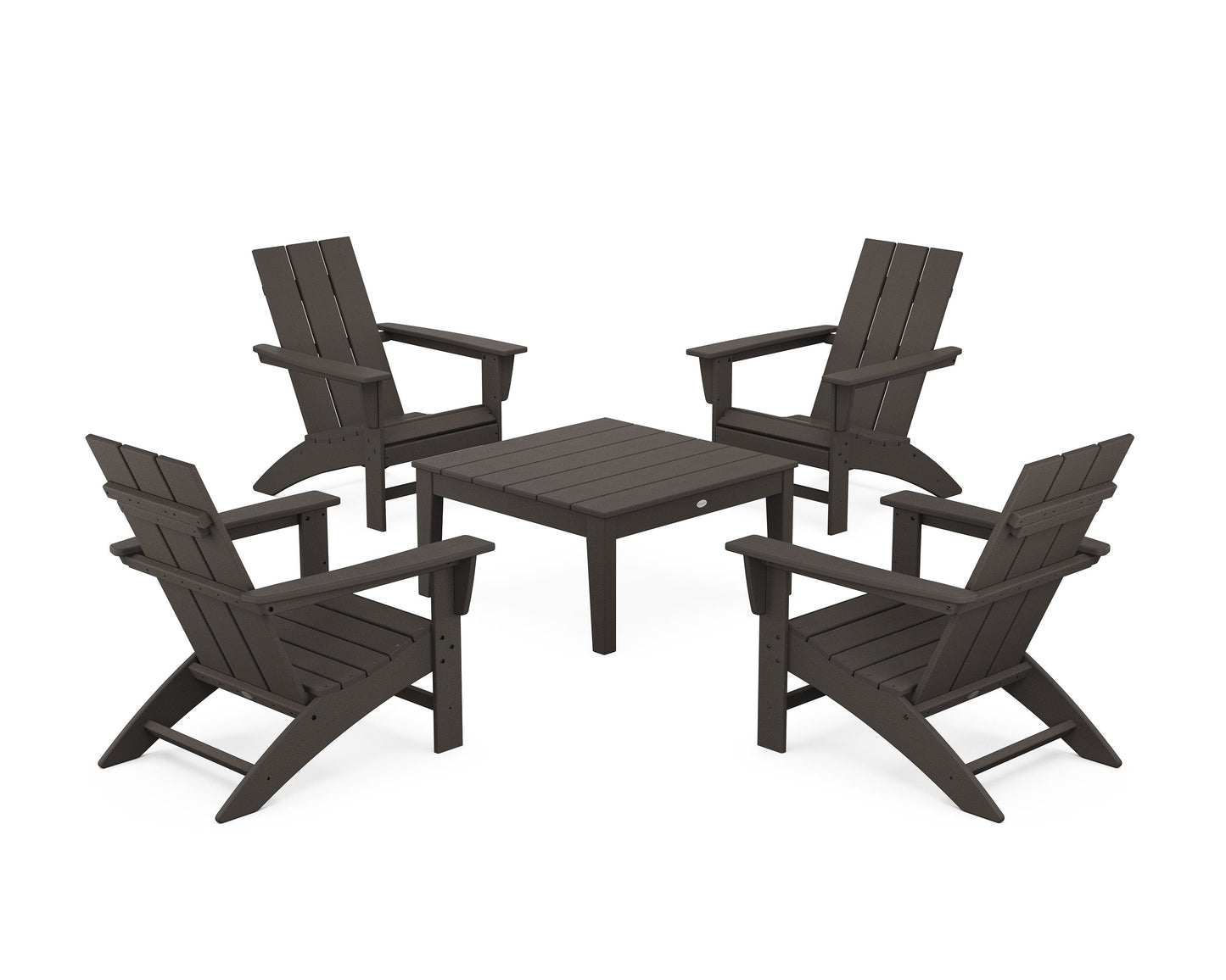 POLYWOOD 5-Piece Modern Adirondack Chair Conversation Set with 36" Conversation Table — Vintage Coffee