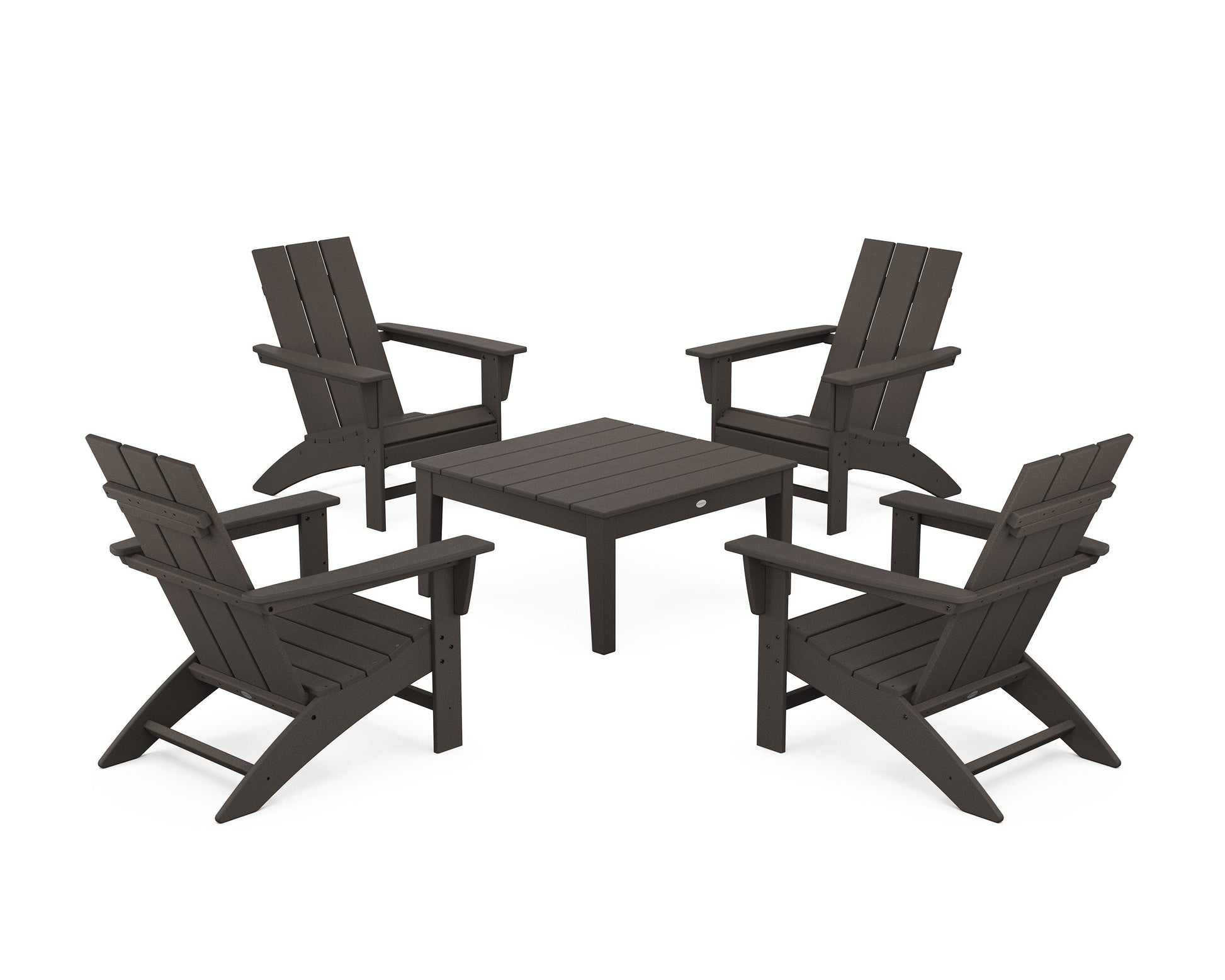 POLYWOOD 5-Piece Modern Adirondack Chair Conversation Set with 36" Conversation Table — Vintage Coffee