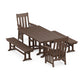 POLYWOOD Acadia 5-Piece Farmhouse Dining Set with Benches — Mahogany