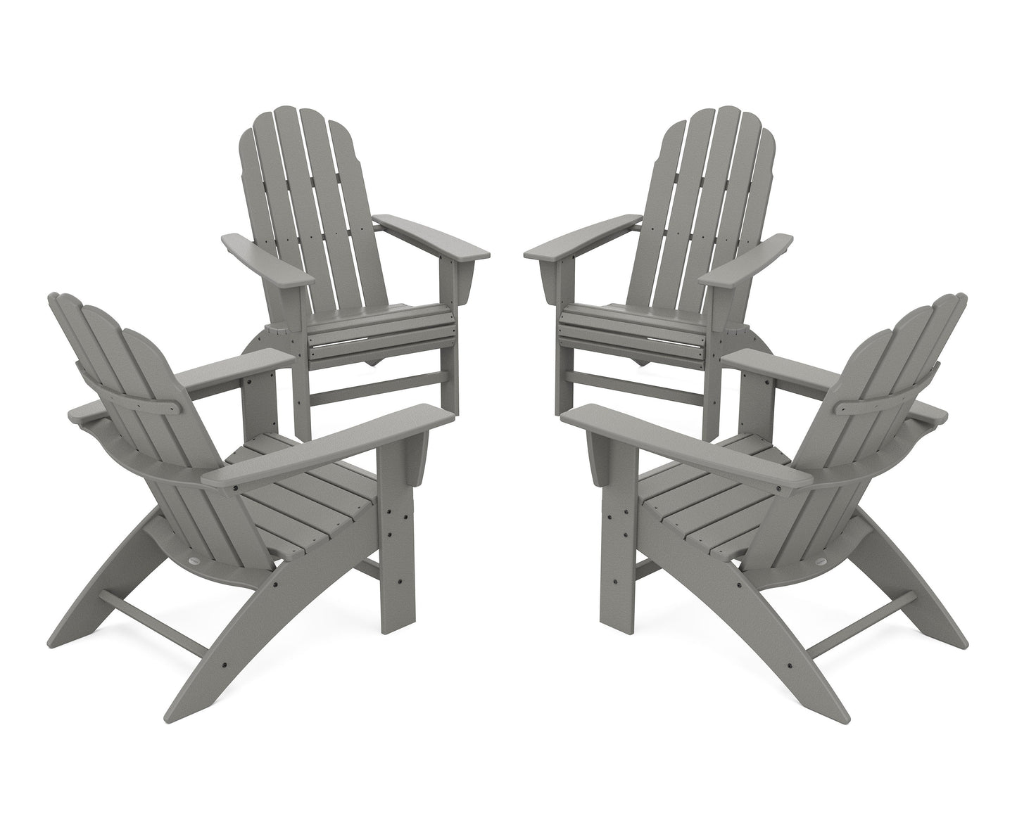 POLYWOOD 4-Piece Vineyard Curveback Adirondack Chair Conversation Set — Slate Grey