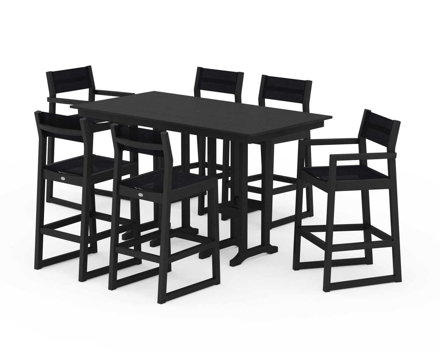 POLYWOOD EDGE Sling 7-Piece Farmhouse Bar Set — Black / Black Sling
