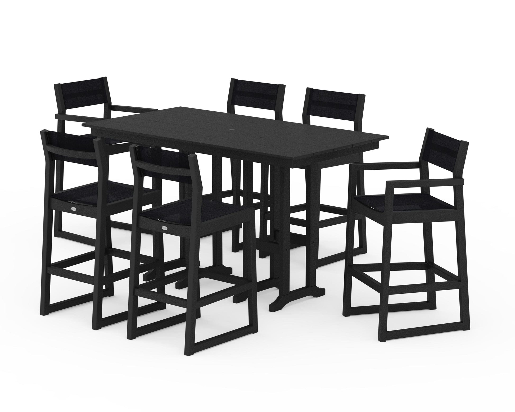 POLYWOOD EDGE Sling 7-Piece Farmhouse Bar Set — Black / Black Sling